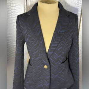 Anthropologie Cartonnier Black Blue Textured Blazer with Notched Lapels Size 2